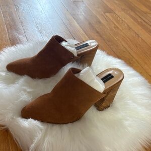 Steve Madden Chestnut Brown Suede Pointed Block Heel Mules